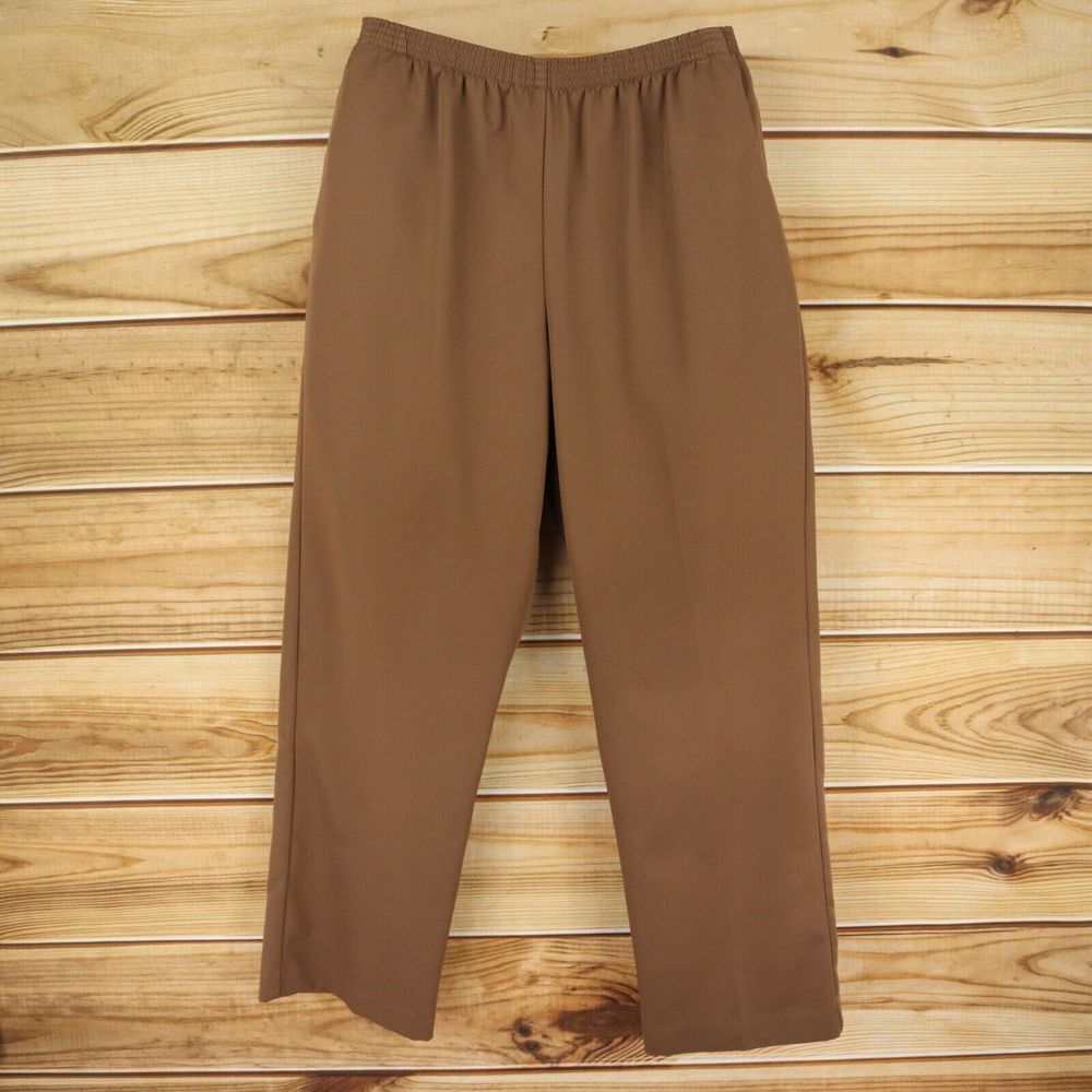 Alfred Dunner Stretch Waist Dress Pants Womens Size 12P Brown Polyester Pockets